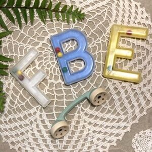 Vintage Baby Rattles Alphabet Letters And Phone
